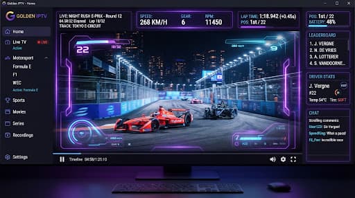 Golden IPTV cinematic live-streaming interface