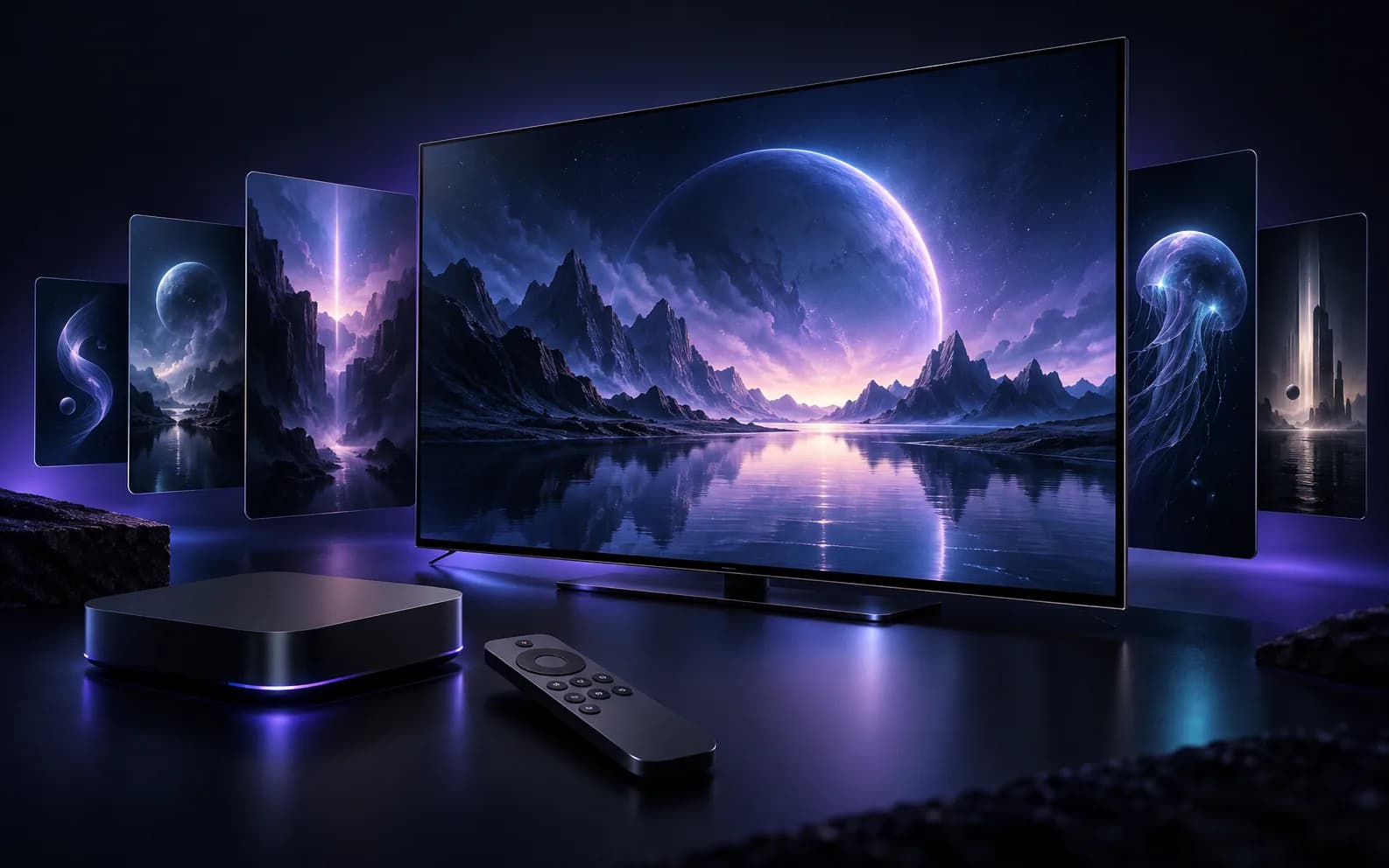 Golden IPTV streaming catalogue displayed across a television and connected devices